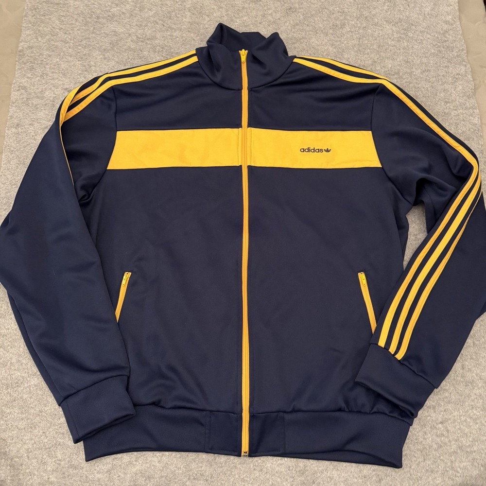 Vintage 2007 Adidas Originals Trefoil Track Jacket Navy Blue Yellow Men's 2XL